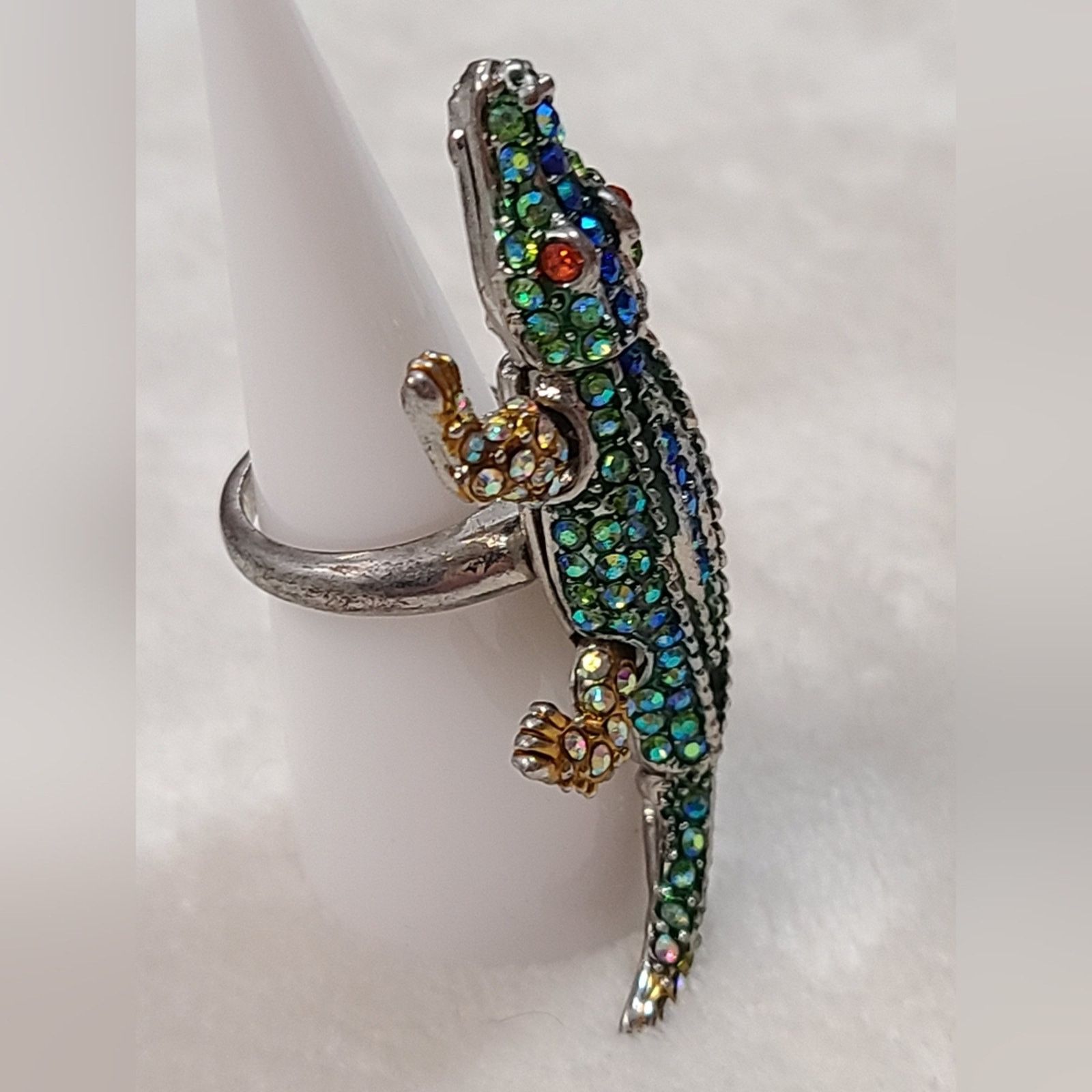 Vintage Vintage Silver Tone Rhinestone Pave Alligator Ring Size ONE SIZE - 2 Thumbnail