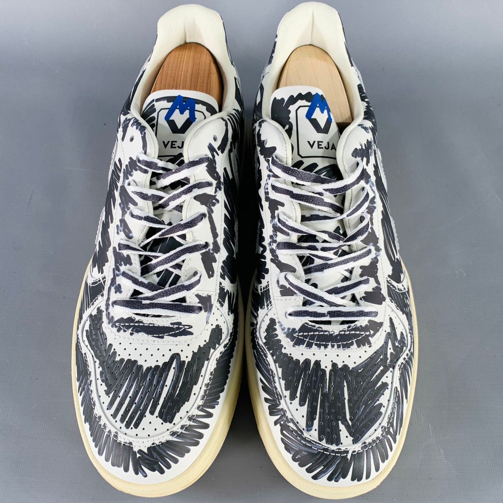 Marni MARNI 10.5 White Black Scribble Leather Low Top Sneakers Size US 10.5 / EU 43-44 - 4 Thumbnail