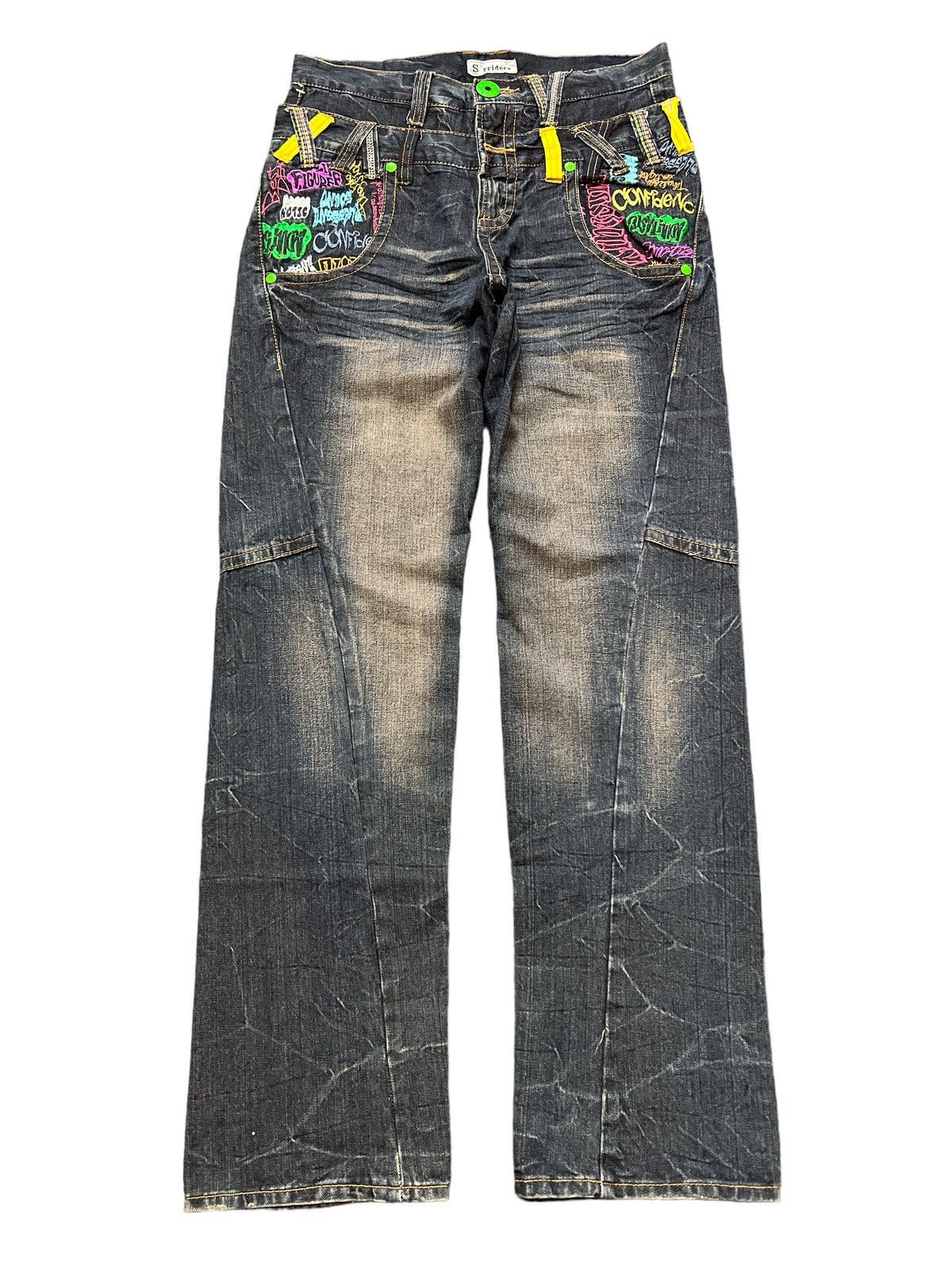 Japanese Brand × Vintage DOUBLE WAIST💥SORRIDERE EMBROIDERED DISTRESSED DENIM PANT Size US 30 / EU 46 - 1 Thumbnail