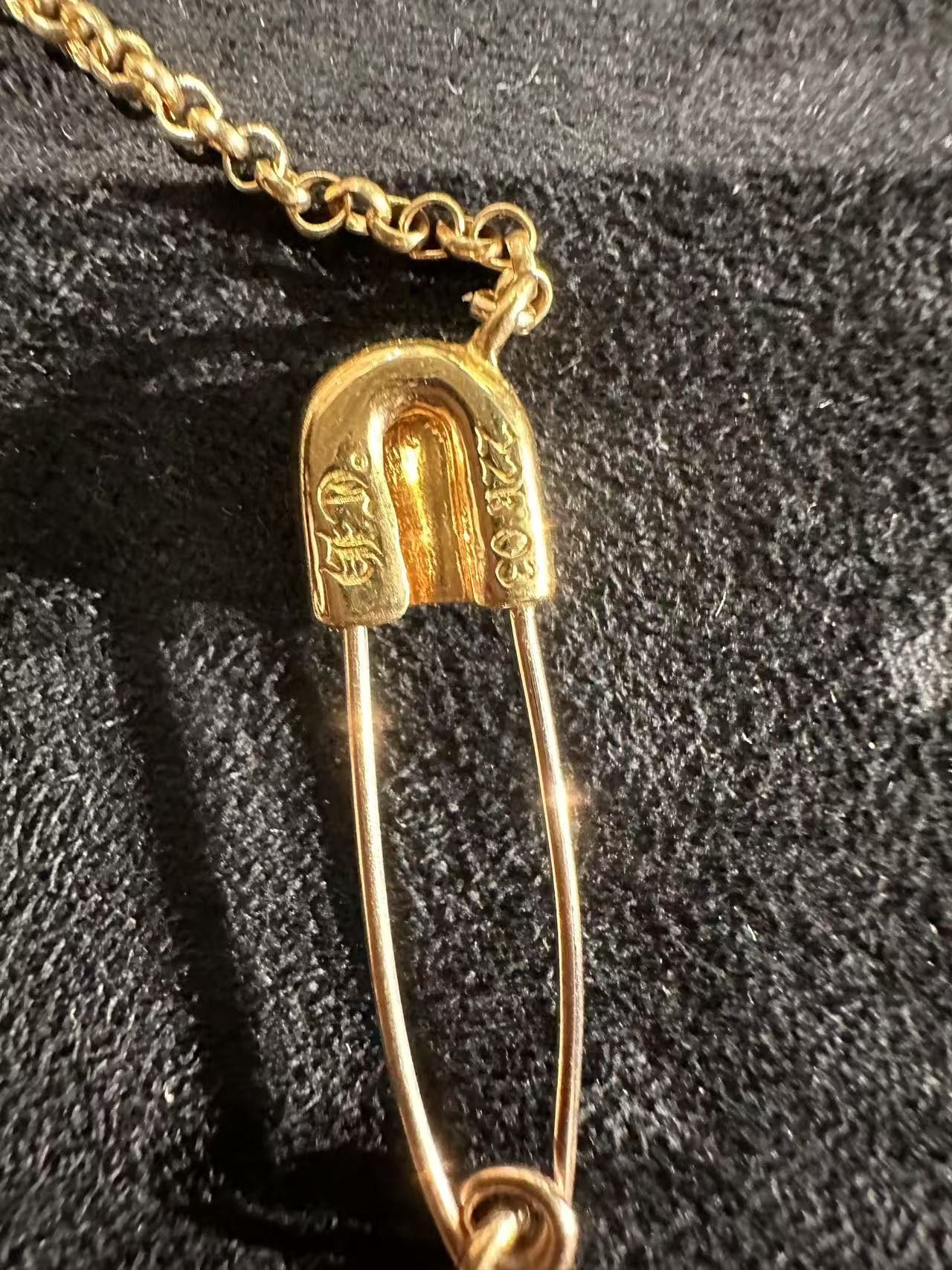 Chrome Hearts Chrome Hearts 22k Gold Emerald Pin Roll Chain Necklace Size ONE SIZE - 6 Thumbnail