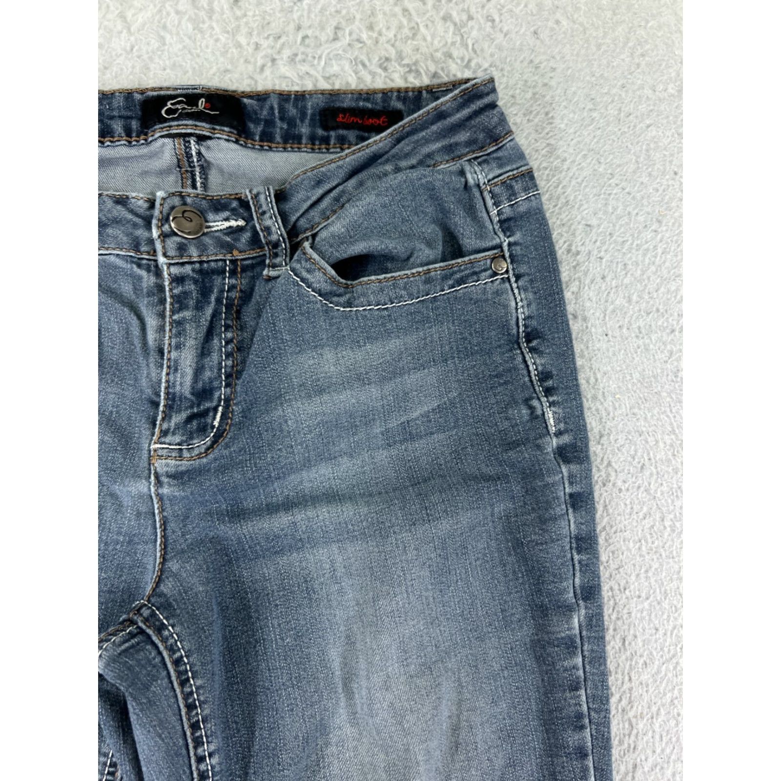 Vintage Earl Jean Jeans Women 25 Blue Denim Slim Boot Medium Wash Low Rise Embroidered Pants Size 42" / US 20 - 7 Thumbnail