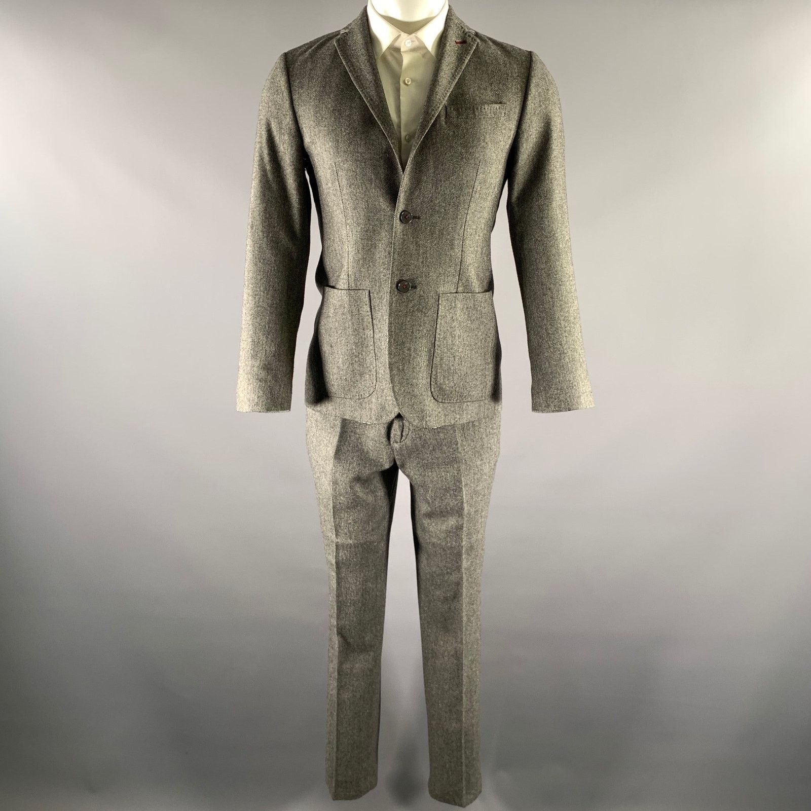 Ted Baker TED BAKER Size 36 Grey Black Marled Wool Polyester Suit Size 36R - 2 Thumbnail