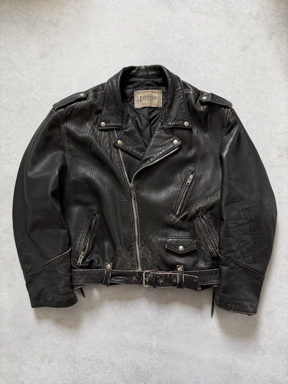 Vintage Vintage 90s Distressed Black Leather Biker Moto Jacket