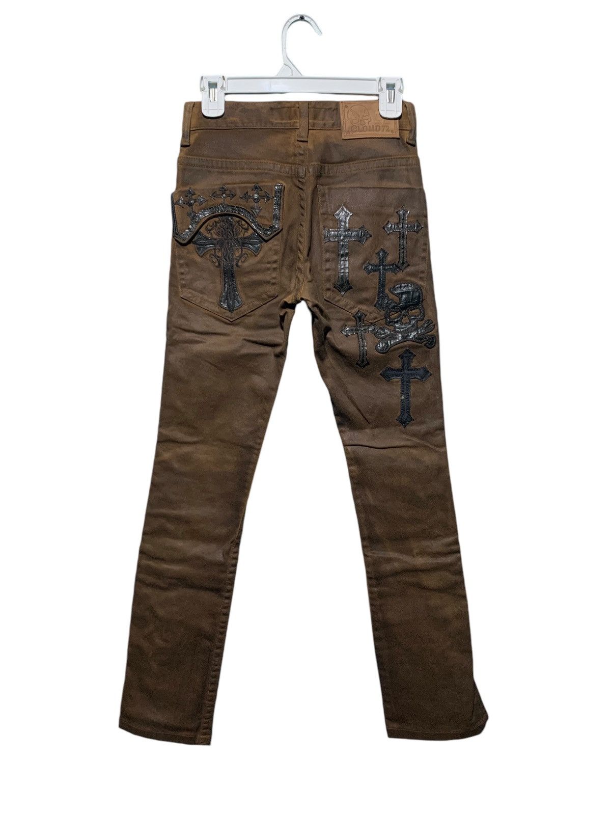14th Addiction Cloud72 side laces cross skull patches brown wax denim Size US 27 - 8 Thumbnail