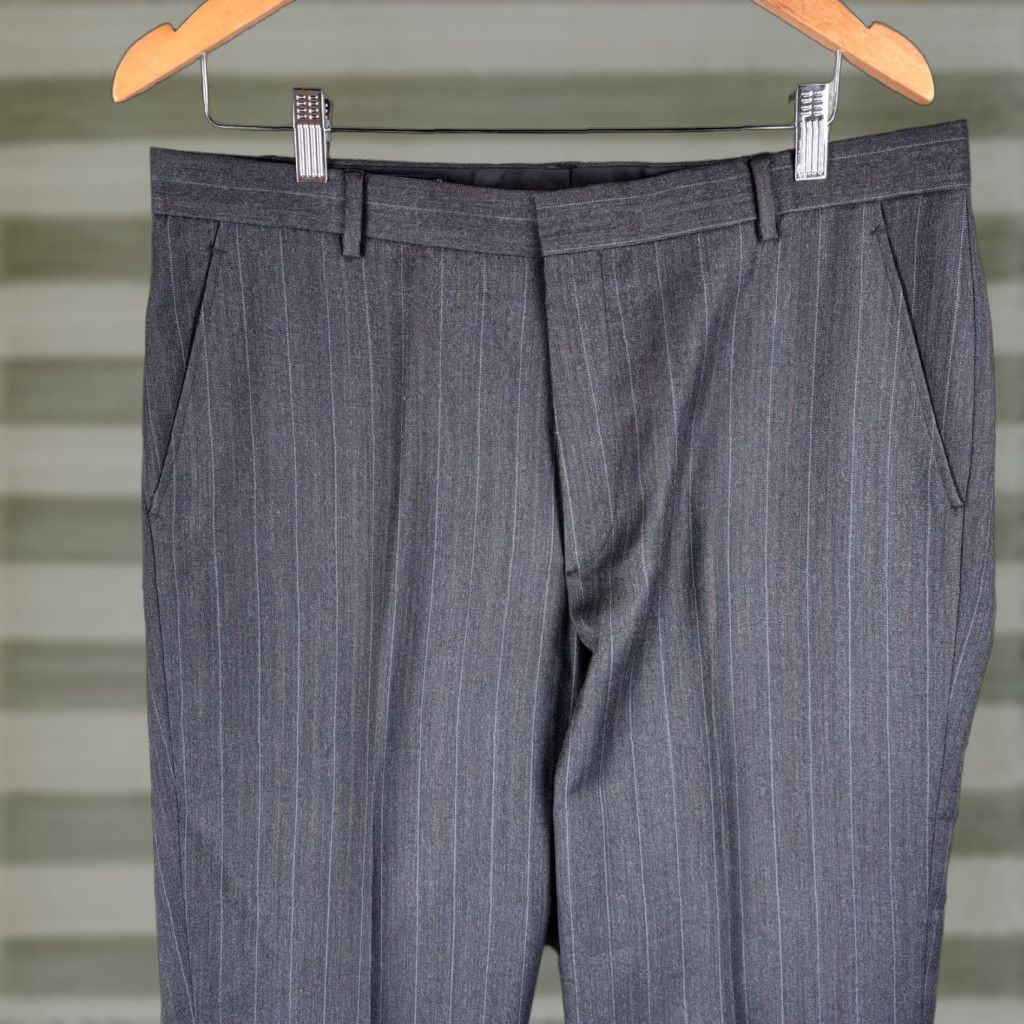 VINTAGE J.CREW Pants Mens 34x32 Gray Flannel Wool Flat Front Dress 80s 90s Retro Preppy City Winter Mens