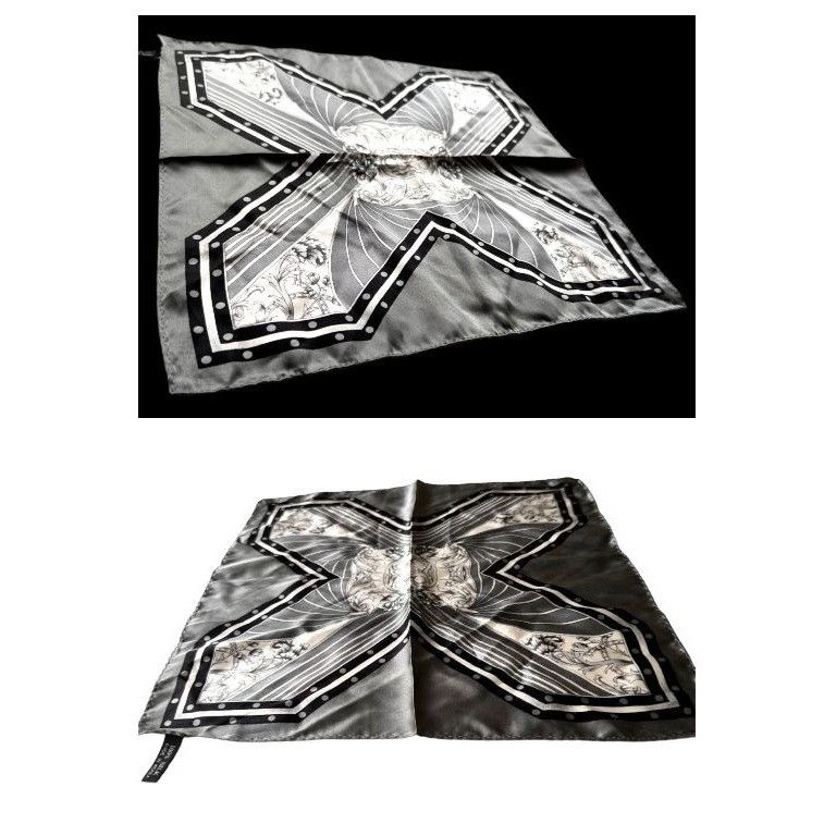 Vintage Vintage Neck Scarf Silver Black Floral Art Deco Hand Rolled Size ONE SIZE - 10 Thumbnail