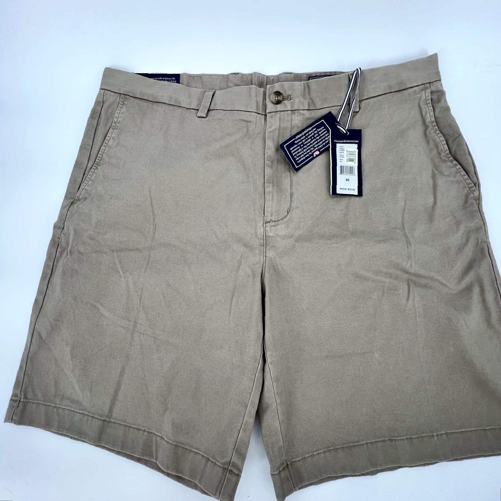 Vineyard Vines Vineyard Vines Breaker Shorts Mens 40 Chino Zip Belted Pockets 9in Inseam Beige Canvas/Solid - Outdoor, Casual, Regular Fit, 40x9 Size US 40 / EU 56 - 4 Thumbnail