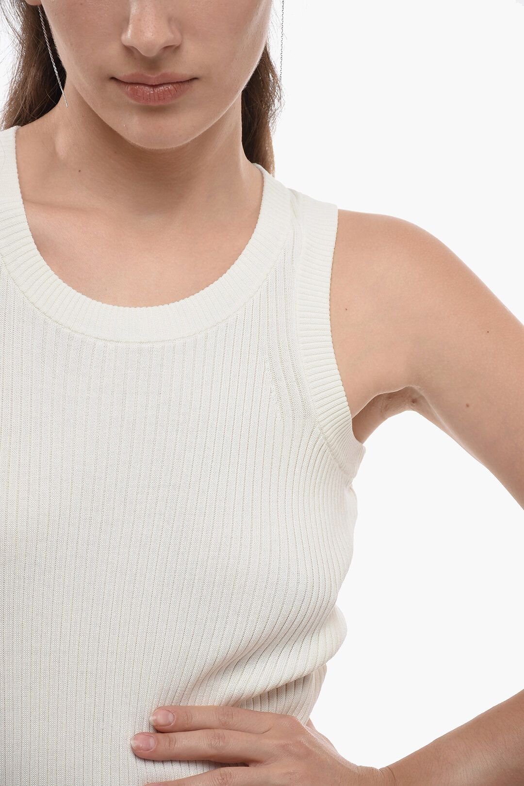 Sacai og1mm0724 Ribbed Cotton Blend Dress in White Size L / US 10 / IT 46 - 3 Thumbnail
