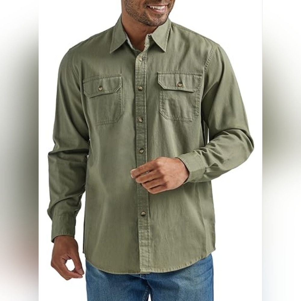 Wrangler Wrangler Xlarge Army Green Button Down Long Sleeve Workwear Size US XL / EU 56 / 4 - 2 Thumbnail