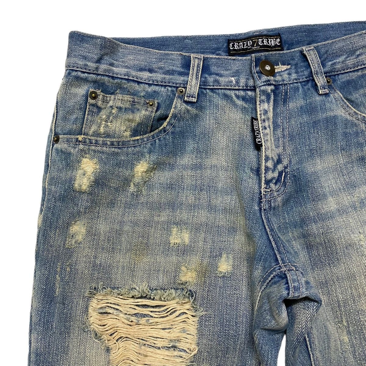 Japanese Brand CRAZY TRIBE Denim Thrashed Jeans Size US 31 - 4 Thumbnail