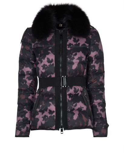 image of $1595 Burberry London Belted Fox Fur Puffer Down Coat in Dusky Mauve, Women's (Size Small)