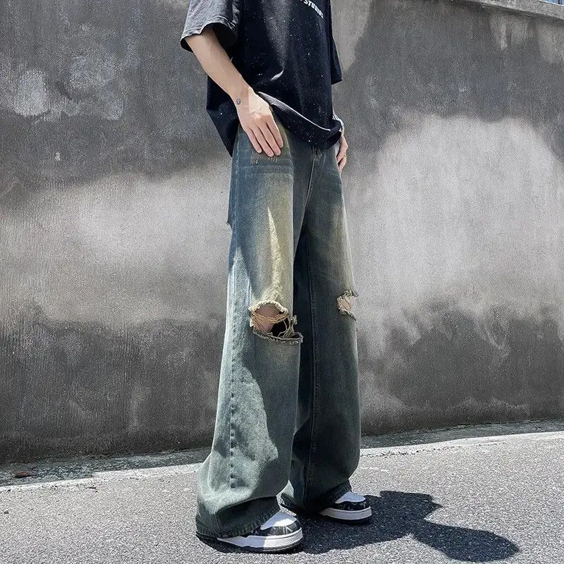 Japanese Brand Retro loose straight leg ripped jeans Size US 32 / EU 48 - 2 Thumbnail