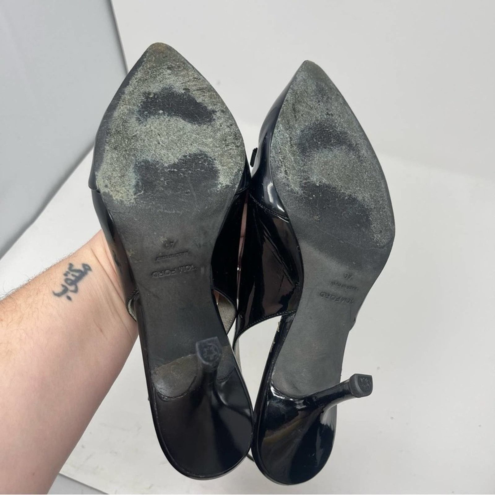 Tom Ford Tom Ford Black patent leather with bow sling back heels 40 Size US 9 / IT 39 - 6 Thumbnail
