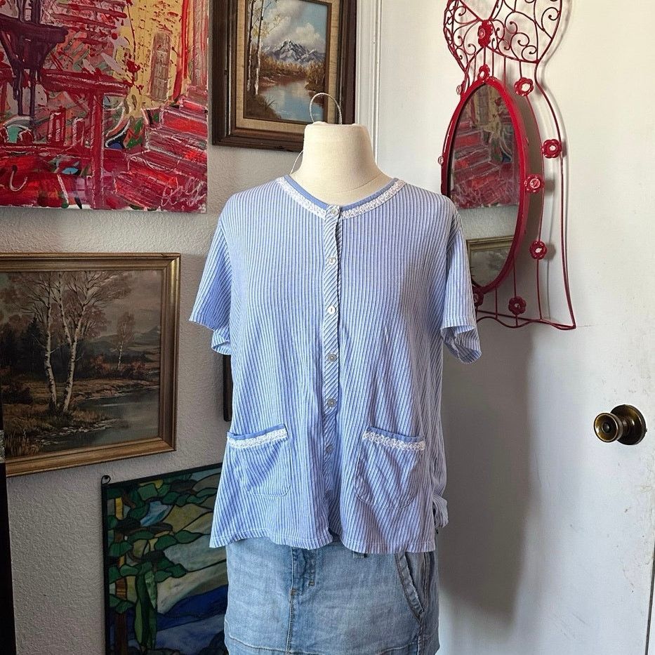 Other celestial dreams white blue striped button up shirt Size L / US 10 / IT 46 - 1 Thumbnail