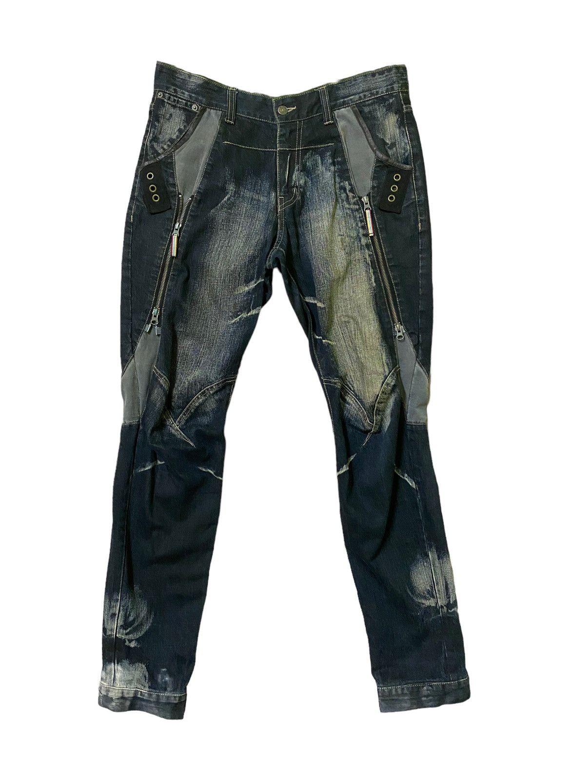 image of Ppfm Multi Zipper Hybrid Bondage Denim Pants in Blue, Men's (Size 33)