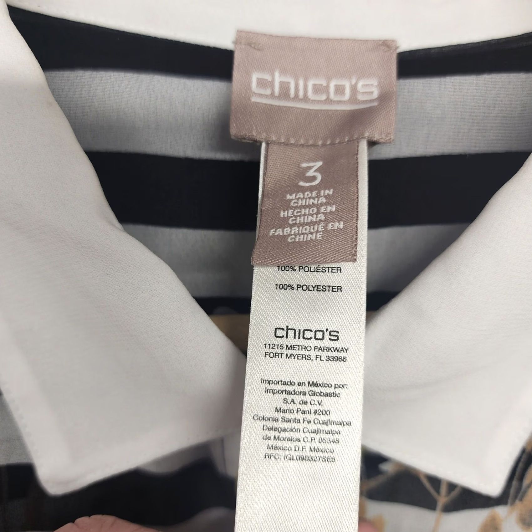 Vintage Chicos Top Womens XL Semi Sheer Long Sleeve Button Up Floral Striped Boho Size XL / US 12-14 / IT 48-50 - 3 Thumbnail