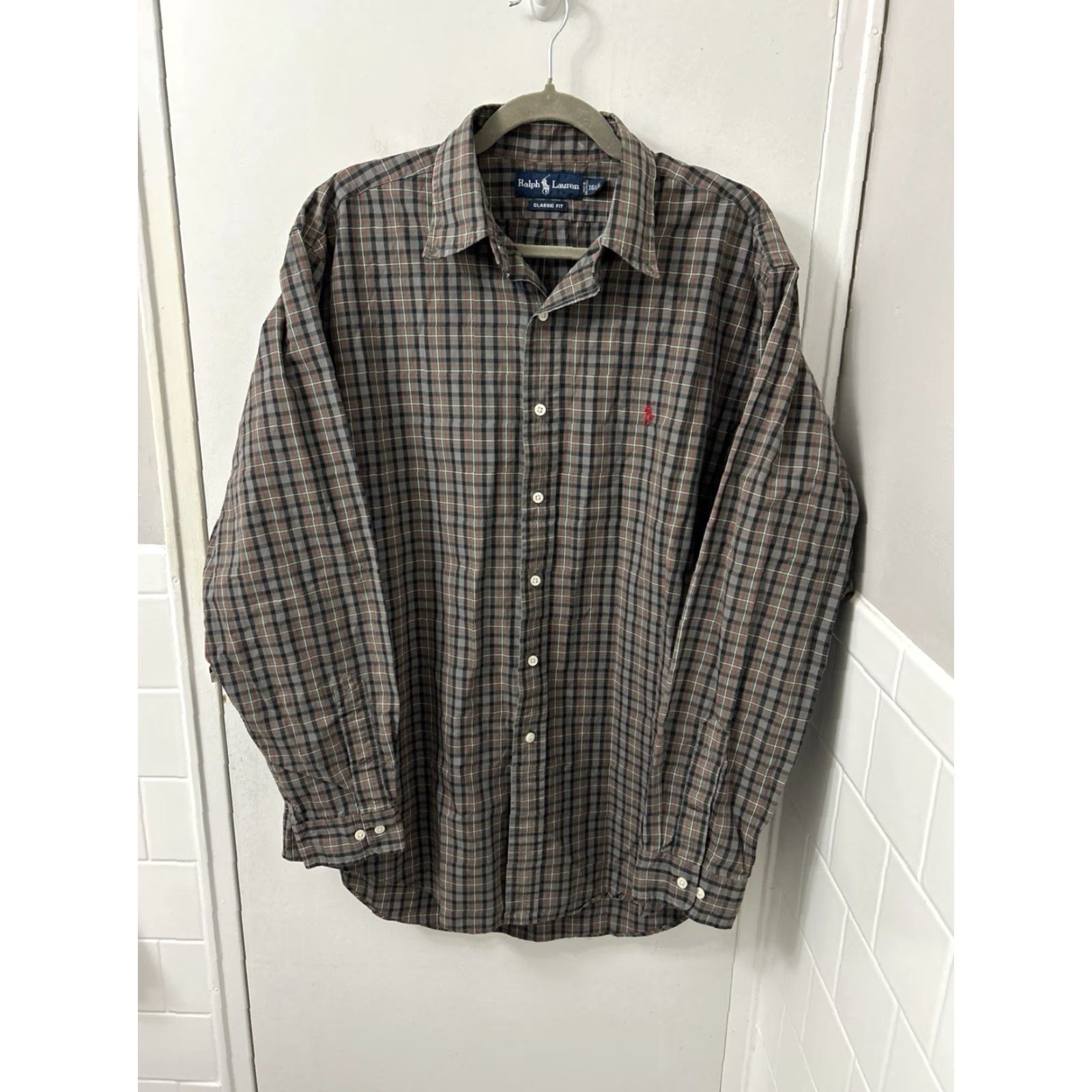 Ralph Lauren VTG Ralph Lauren Shirt Mens L Brown Gray Classic Fit Button Down Red Pony L/S longsleeve Embroidered Plaid Category: Shirt Size US L / EU 52-54 / 3 - 2 Thumbnail