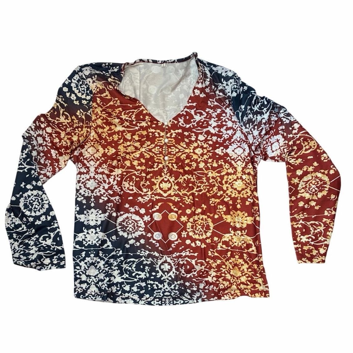 Other long-sleeve V-neck blouse with bohemian floral pattern Sz L Size L / US 10 / IT 46 - 4 Thumbnail