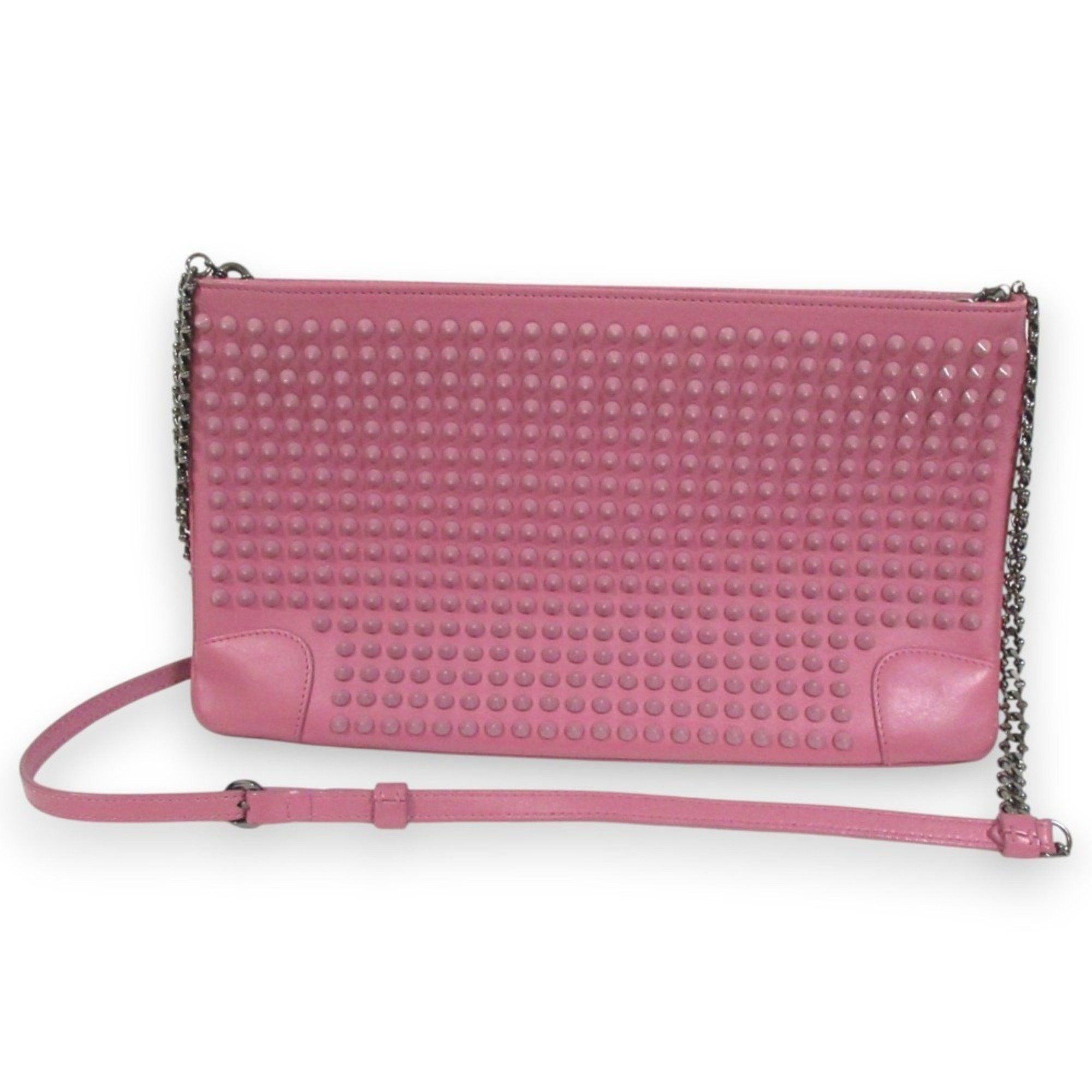 Christian Louboutin Spike Stud Leather Chain Shoulder Bag Pink Purple For Women