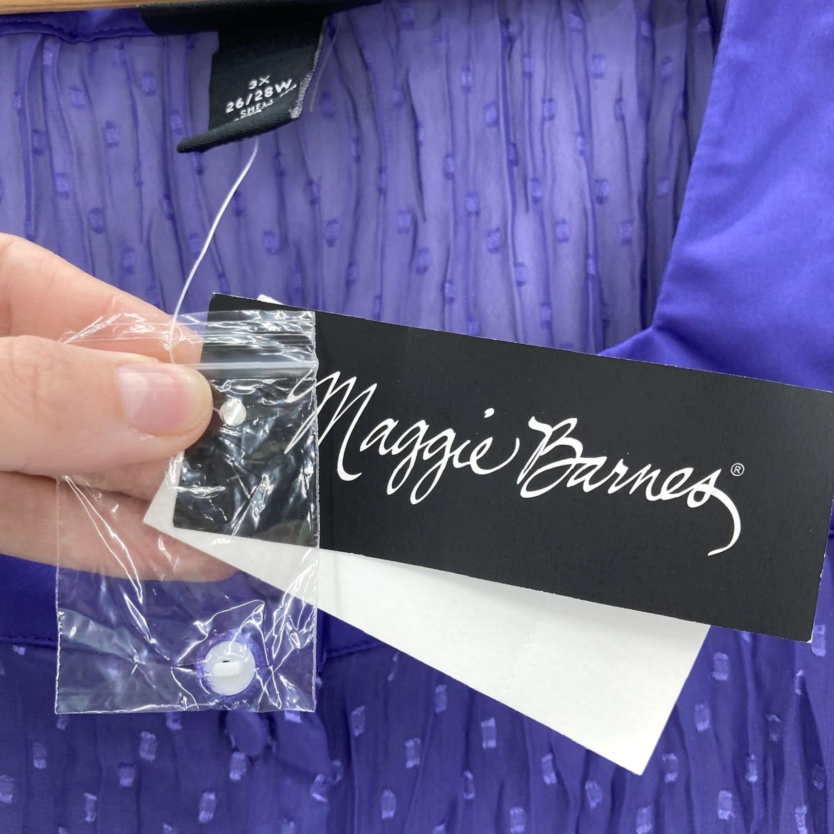 Vintage Maggie Barnes Shirt Womens 3X Purple Sheer Swiss Dot Button Front Ruffle Hem NWT Size XXL / US 16-18 / IT 52-54 - 7 Thumbnail