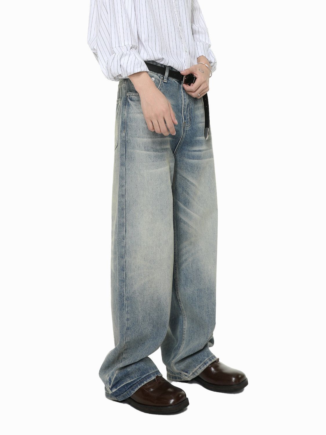 Vintage Vintage washed distressed whiskered straight wide-leg jeans Size US 32 / EU 48 - 3 Thumbnail