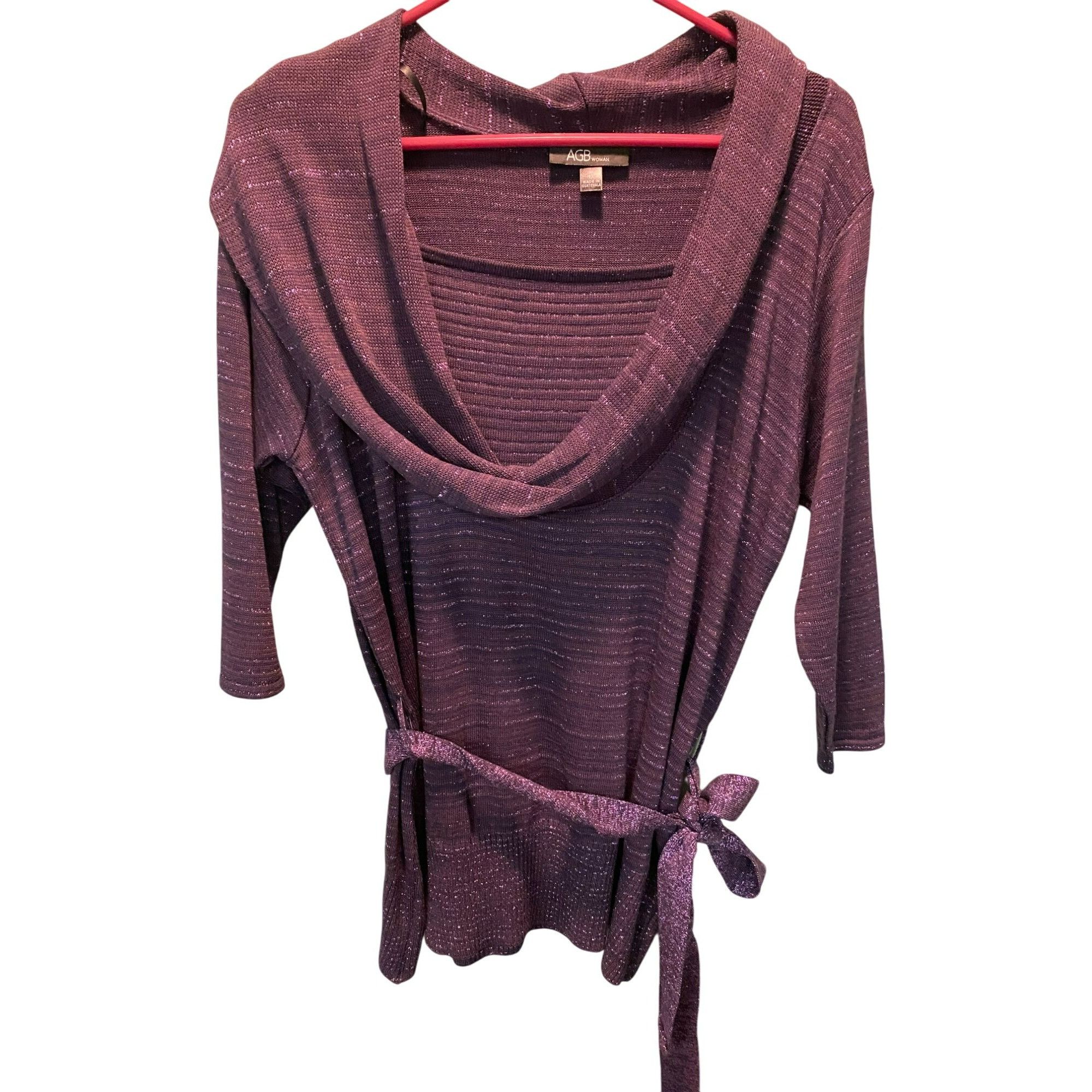 Other AGB Woman Plus Size 1X Purple with Metallic Thread Cowl Neck Size XL / US 12-14 / IT 48-50 - 1 Thumbnail