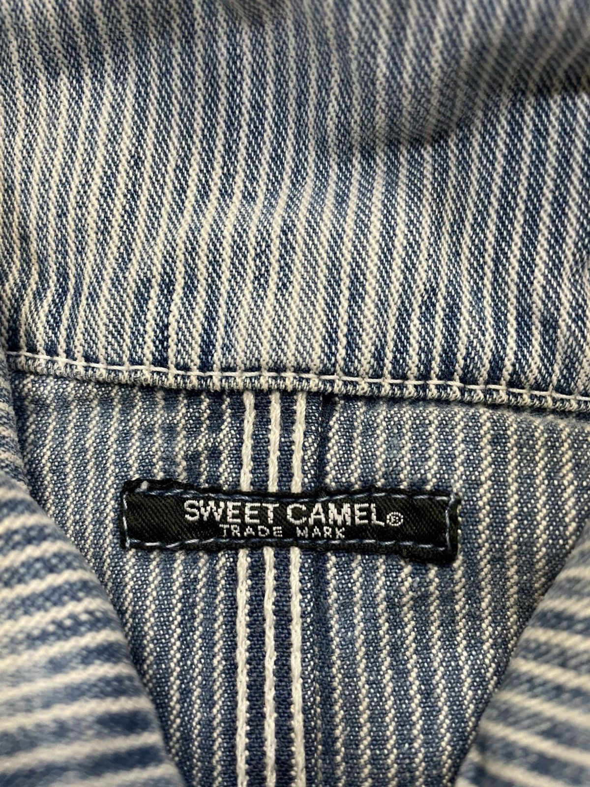 Japanese Brand Sweet Camel Denim Worker Pinstripes Distressed Jacket Size US S / EU 44-46 / 1 - 9 Thumbnail