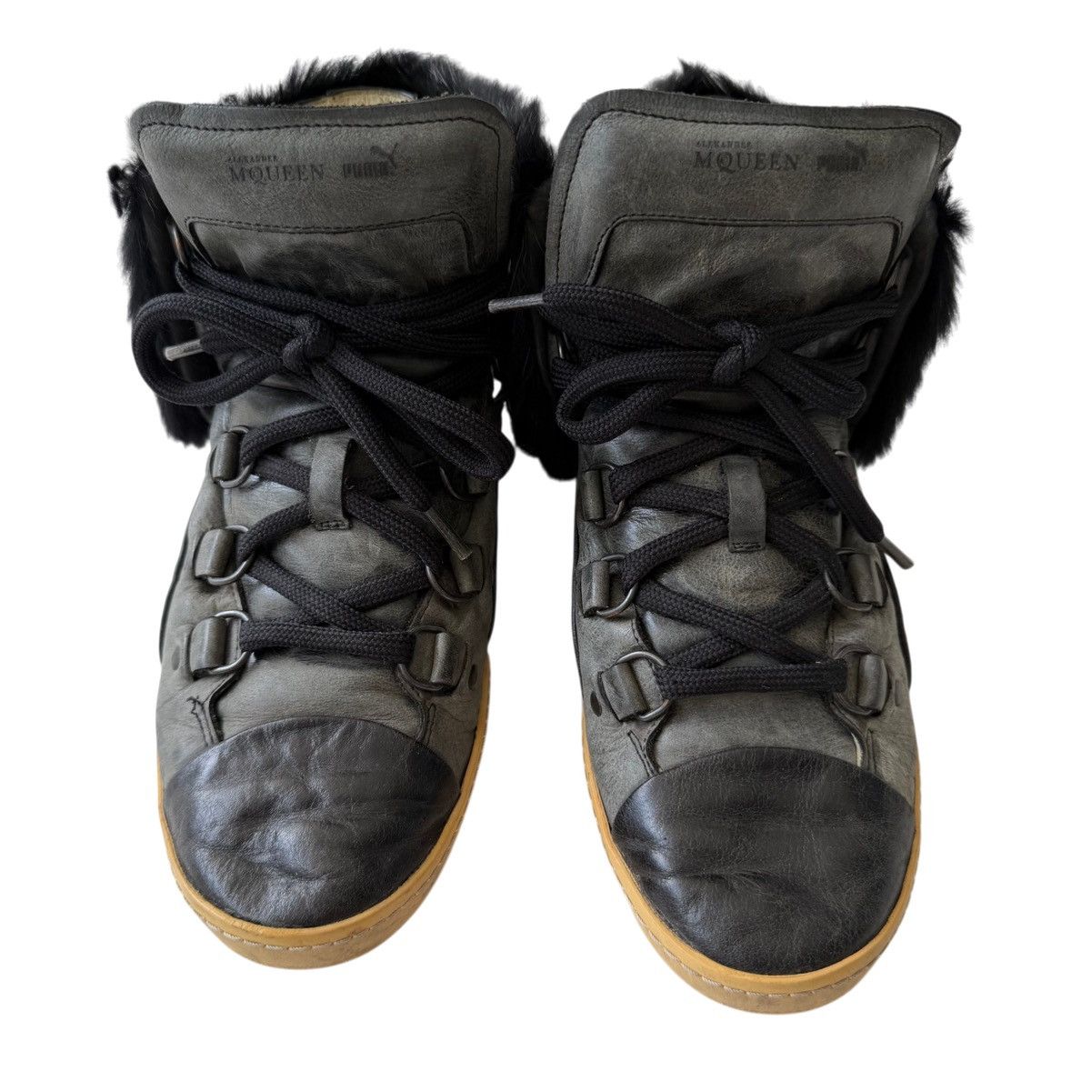 Alexander McQueen × Puma Alexander McQueen & Puma Rabbit Fur Black Leather Sneakers Size US 7 / IT 37 - 4 Thumbnail