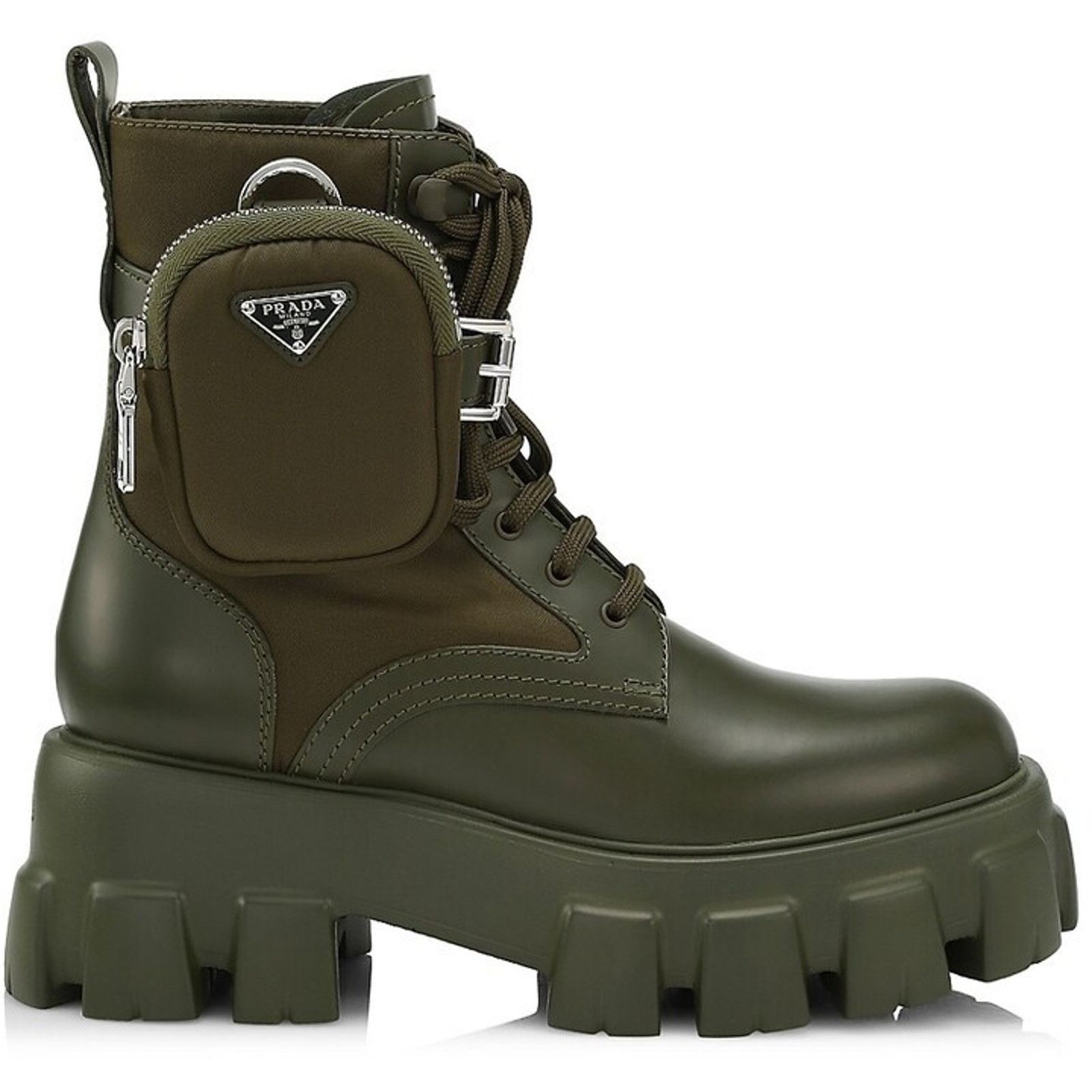 Prada Prada Monolith Green Leather Nylon Pouch Combat Boot 40 Size US 10 / IT 40 - 3 Thumbnail