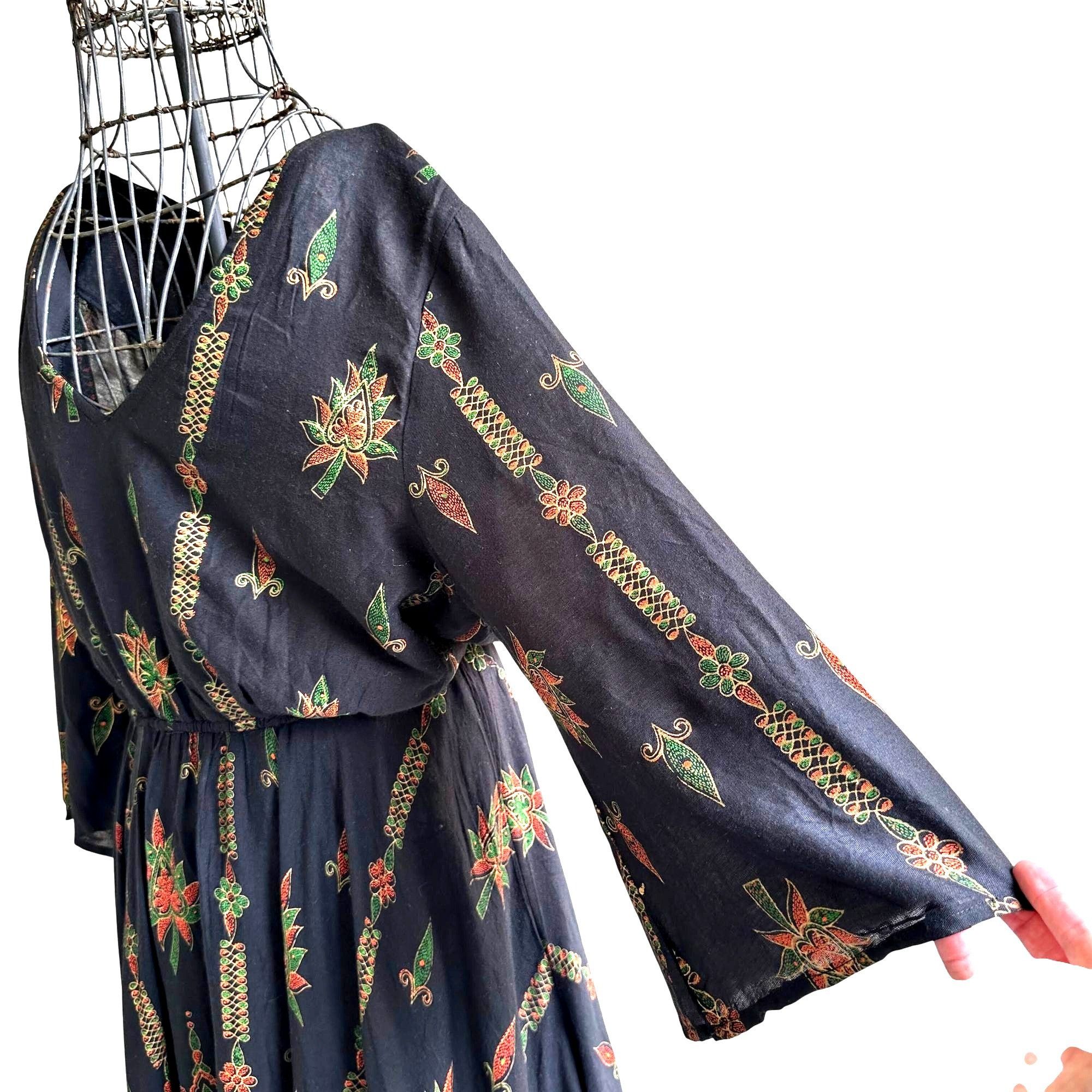 Other Lapogee Maxi Dress XL Black Floral V Neck Flare Sleeves Asy Size XL / US 12-14 / IT 48-50 - 7 Thumbnail