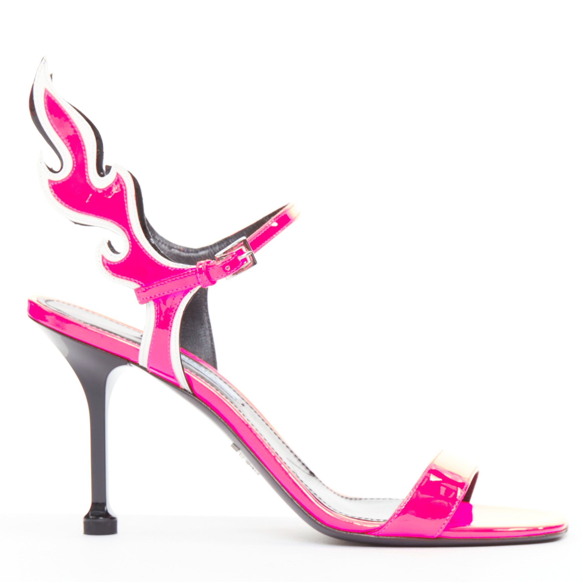 Prada PRADA 2018 Flame pink patent Fire mid heel sandal EU37 Size US 7 / IT 37 - 1 Thumbnail