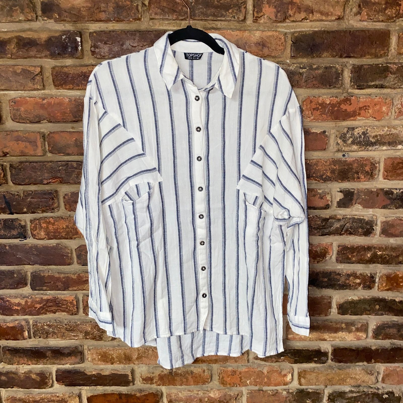 Topshop Topshop White Blue Striped Oversized Button Down Top US 4 Size S / US 4 / IT 40 - 2 Thumbnail