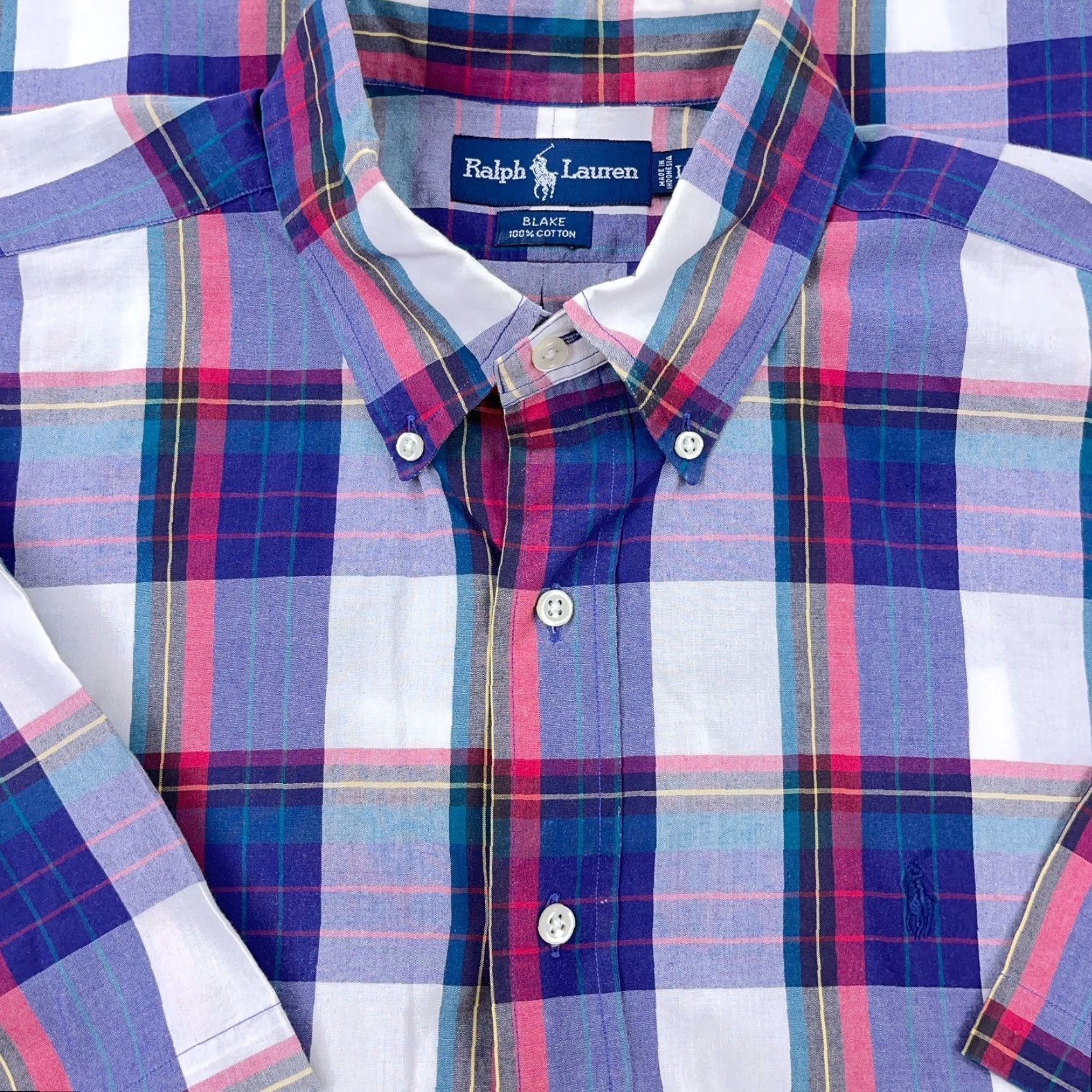 Ralph Lauren VINTAGE Ralph Lauren Shirt Men Large Blue Button Up Madras Plaid Camp India Vintage Size US L / EU 52-54 / 3 - 2 Thumbnail