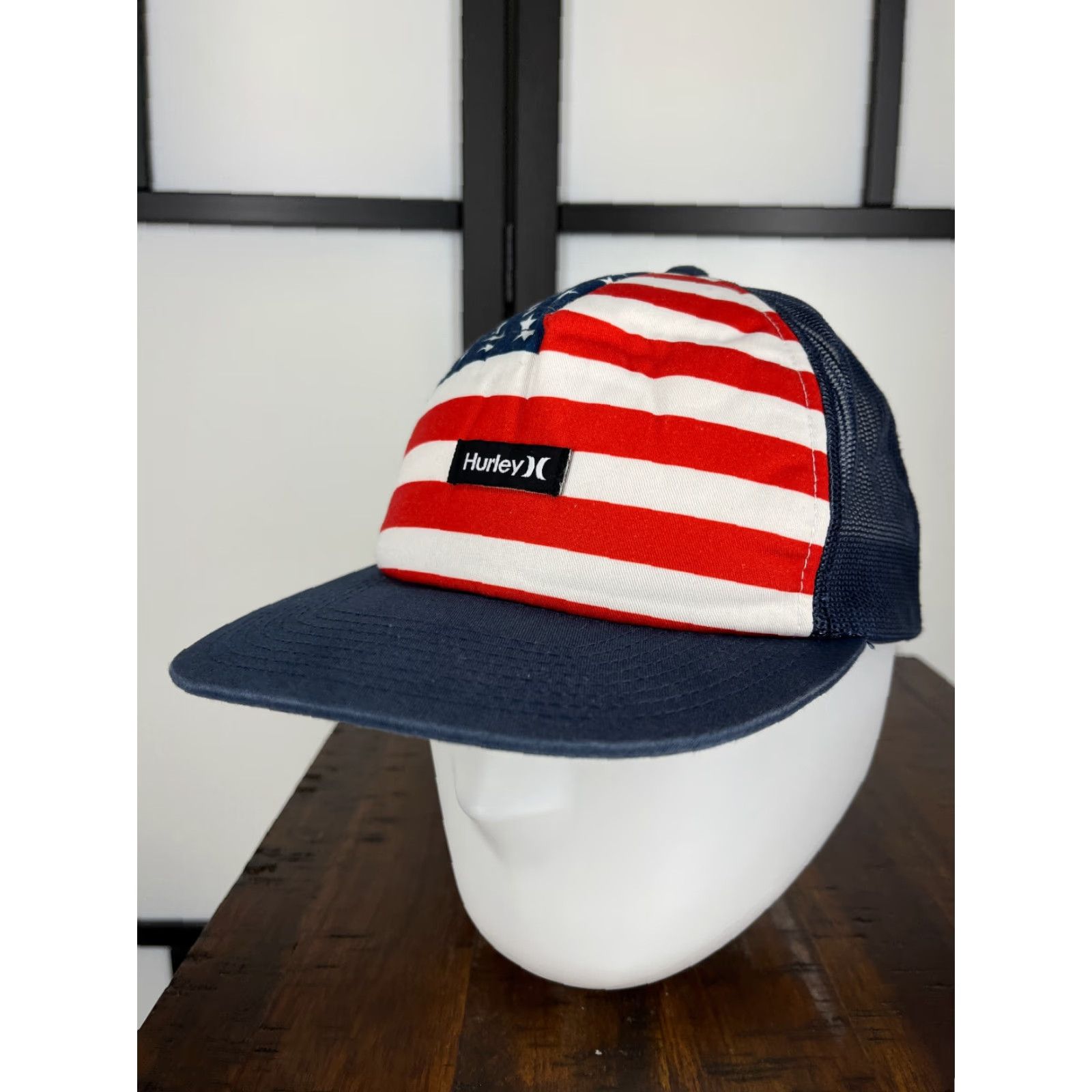 Hurley Hurley Hat Trucker Adult One Size Blue Red USA Flag Cap Cap USA Trucker Hat Mens 4th July Size ONE SIZE - 4 Thumbnail