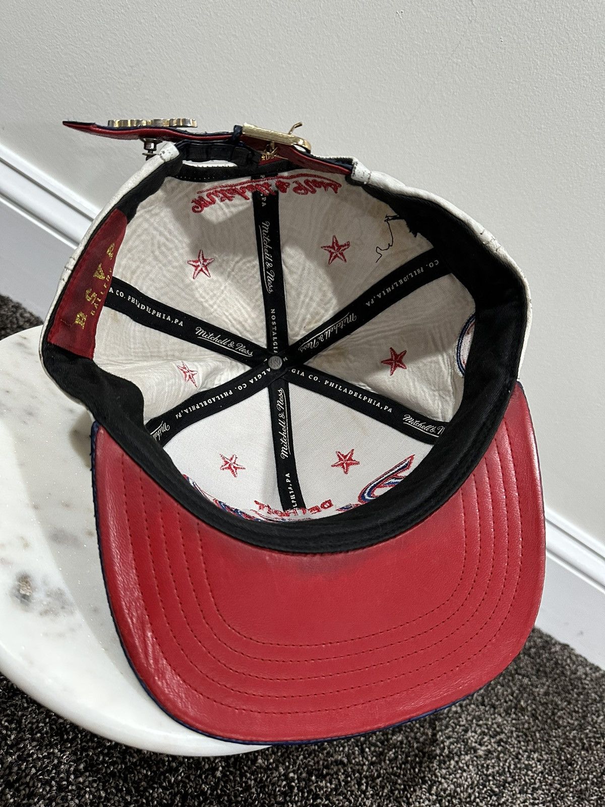Just Don × Mitchell & Ness × NBA Just Don x Mitchell & Ness NBA Detriot Pistons Leather Hat Size ONE SIZE - 6 Thumbnail