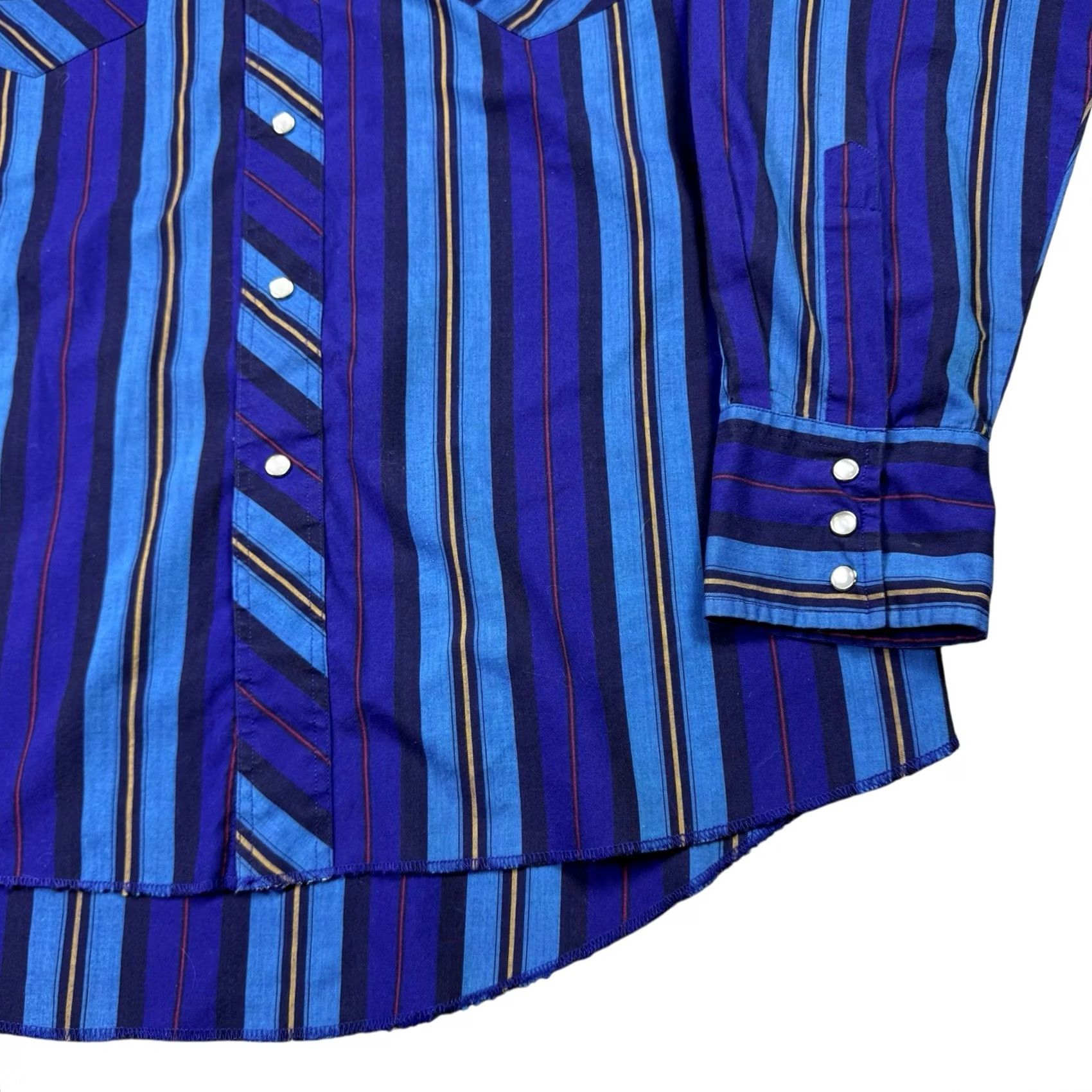 Wrangler VINTAGE Wrangler Shirt Mens Pearl Snap Western Cowboy X-Long Tails 16-34 Blue USA Size US L / EU 52-54 / 3 - 3 Thumbnail