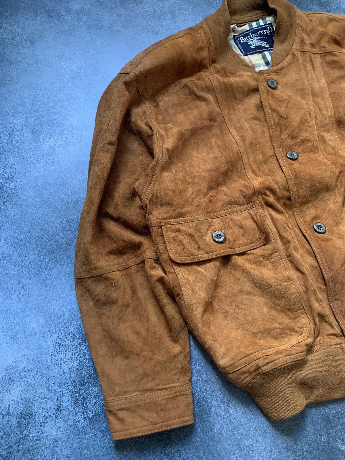 Burberry × Vintage Vintage burberrys suede leather check brown bomber jacket Size US L / EU 52-54 / 3 - 2 Thumbnail
