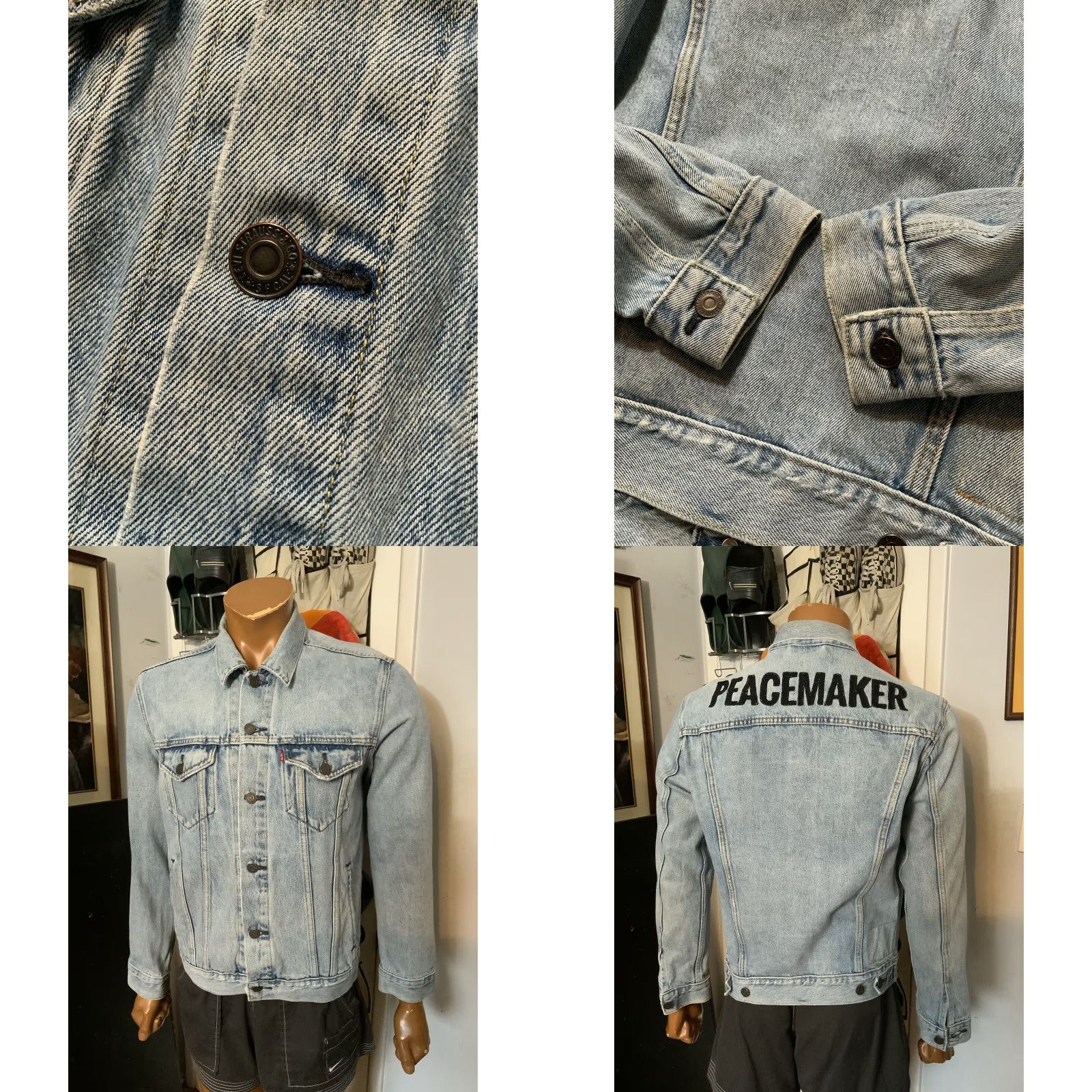 Levi's Levis Strauss Peacemaker Embroidered Button Denim Jean Trucker Jacket Sz. M Mens Blue Denim Jacket Button Embroidered Trucker Jeans Size US 31 - 8 Thumbnail