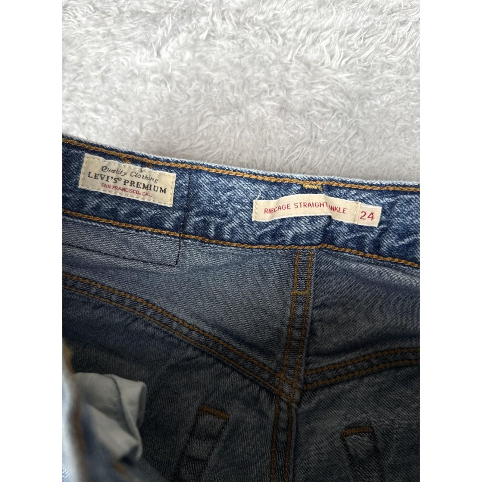 Levi's Levis Ribcage Straight Ankle Jeans Womens 24 Blue Distressed High Rise 24x26 Size 42" / US 20 - 6 Thumbnail