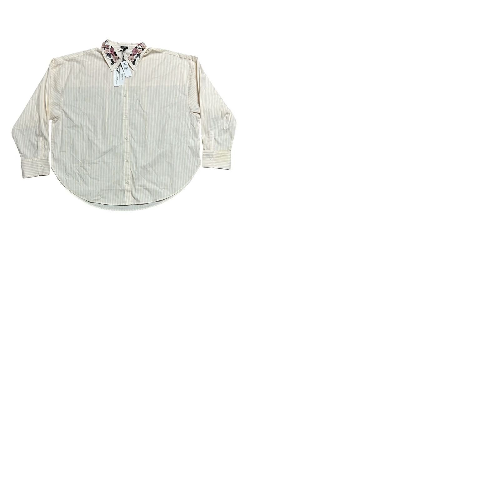 Express NWT Express Oversized Pink Stripe Button Down W/Floral Collar Detail Sz Medium Size M / US 6-8 / IT 42-44 - 10 Thumbnail