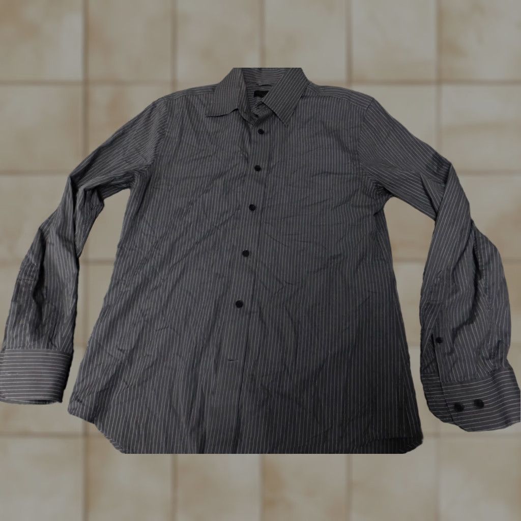 Express Express Shirt Mens 14.5 Black Design Studio Striped Button-Down Long Sleeve Collared Cotton Knit 2 Ply Vintage No Slimming Regular Button-Up Mens Size US M / EU 48-50 / 2 - 1 Thumbnail