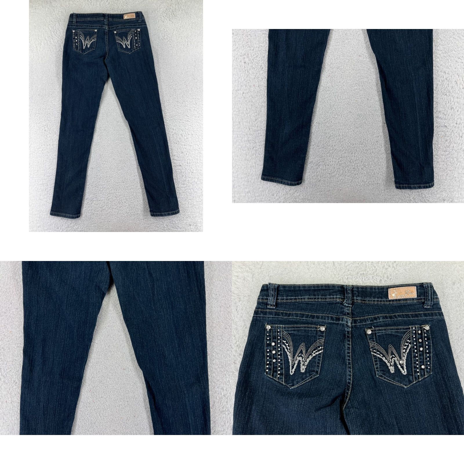 Denime Richcow Jeans Womens 9 Blue Denim Skinny Low Rise Embroidered Dark Wash 5-Pocket Design Regular Stretch Size 30" / US 8 / IT 44 - 9 Thumbnail
