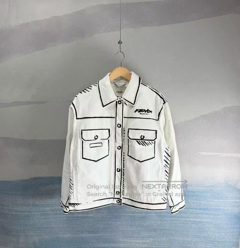 Fendi Fendi White California Sky Hand-Painted Denim Jacket Size XS / US 0-2 / IT 36-38 - 1 Thumbnail