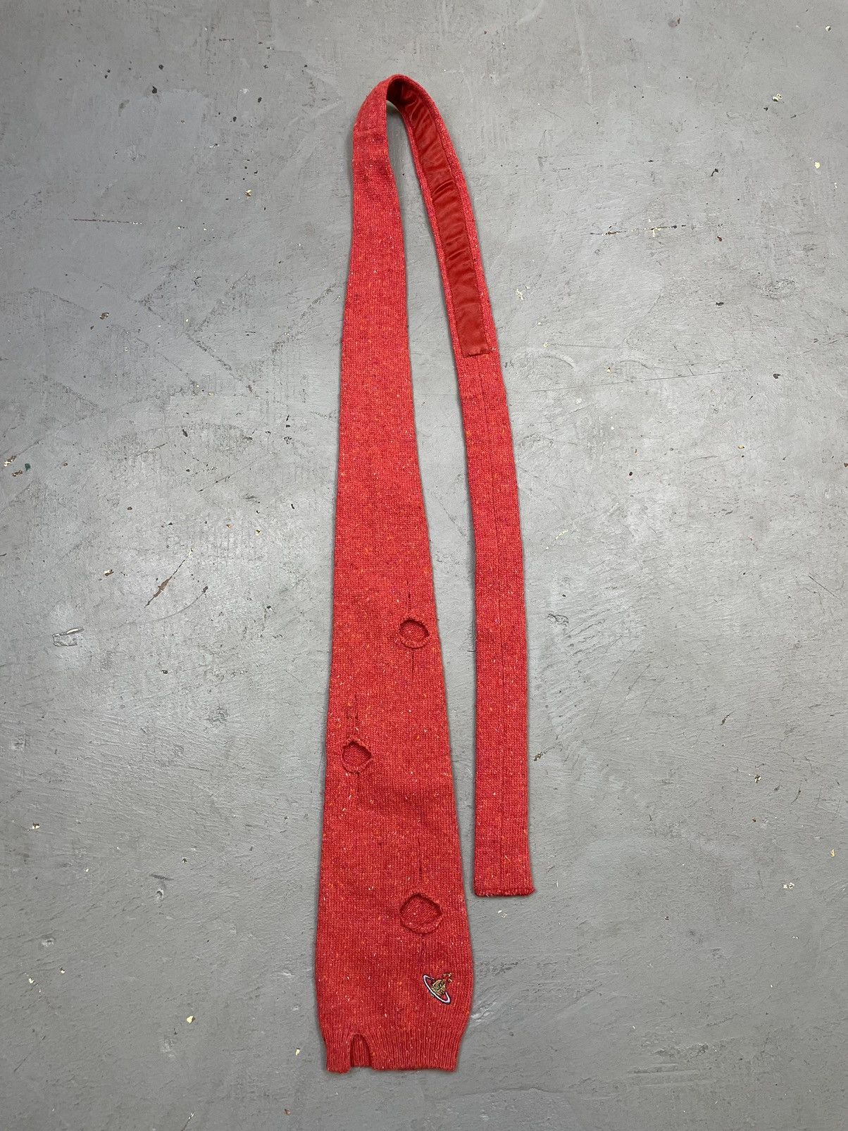 image of VTG Vivienne Westwood Punk Red Wool Knit Distressed Necktie, Men's