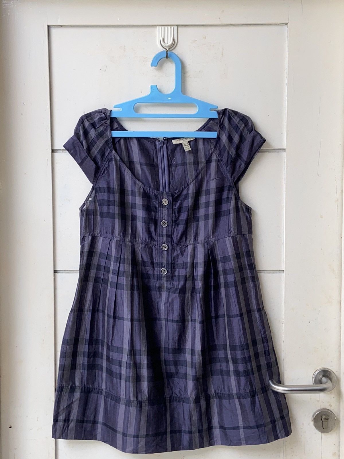 image of Burberry London Plaid Mini Dress in Purple, Women's (Size Small)