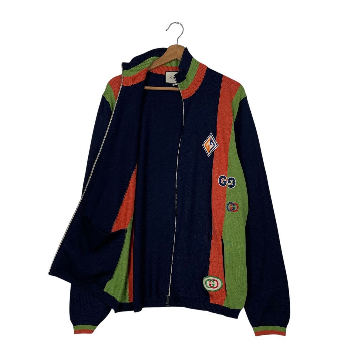 Gucci Gucci Logo-Appliquéd Striped Wool Zip-Up Sweater Jacket Size US L / EU 52-54 / 3 - 10 Thumbnail