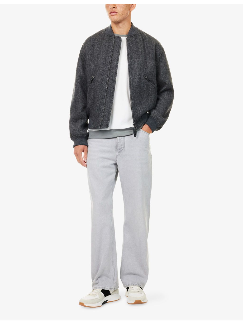 Giorgio Armani Cashmere Chevron Herringbone Zip-Front Bomber Jacket Blouson Size US XL / EU 56 / 4 - 1 Thumbnail