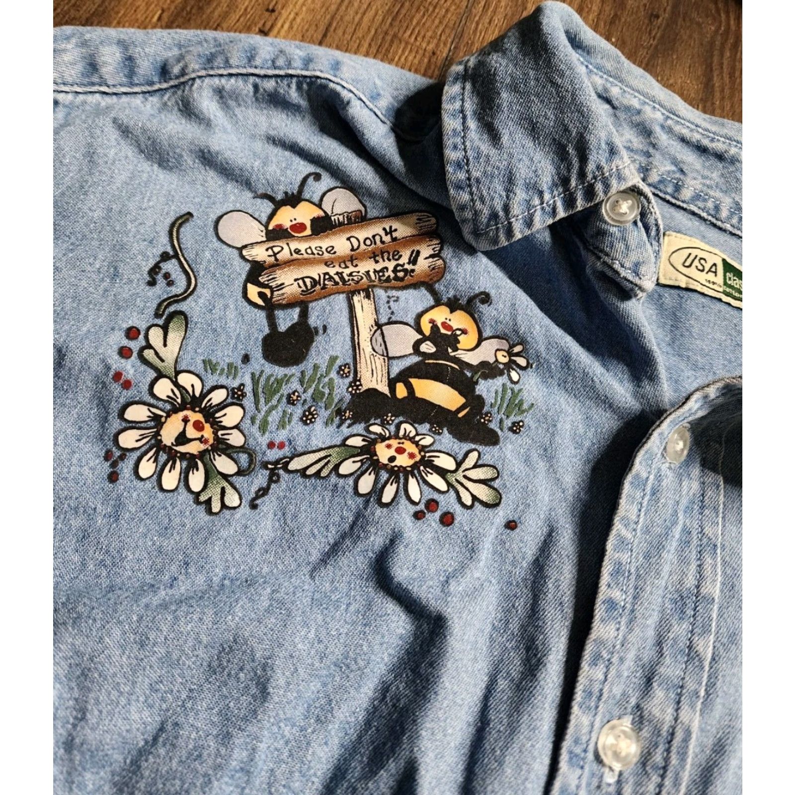 Denime VINTAGE USA CLASSIC Denim Button-Up Shirt Long Sleeve Floral M Blue Womens Size M / US 6-8 / IT 42-44 - 2 Thumbnail