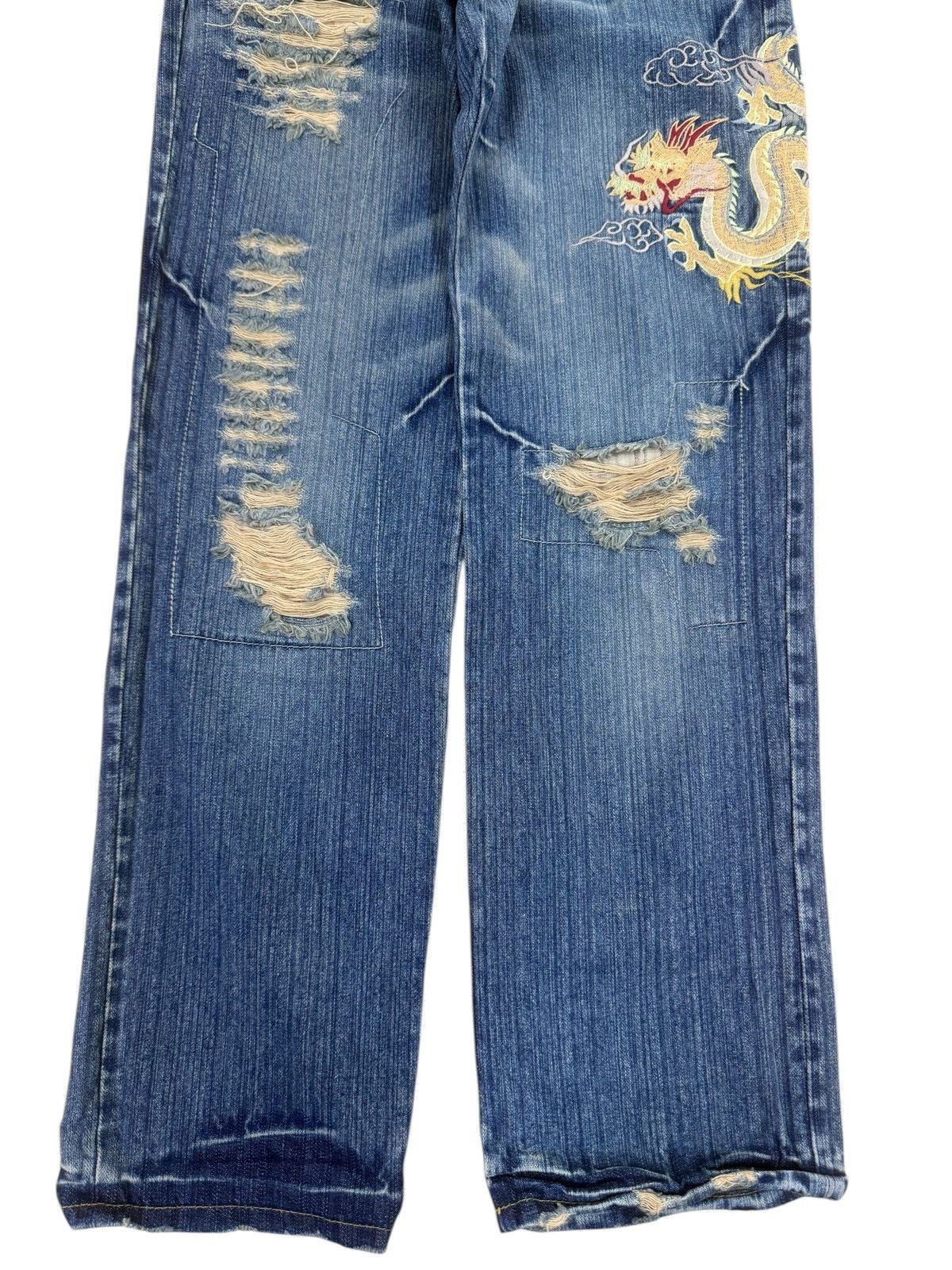Karakuri Tamashii Vintage Karakuri Tamashii Dragon Embroidery Baggy Jeans Size US 31 - 3 Thumbnail