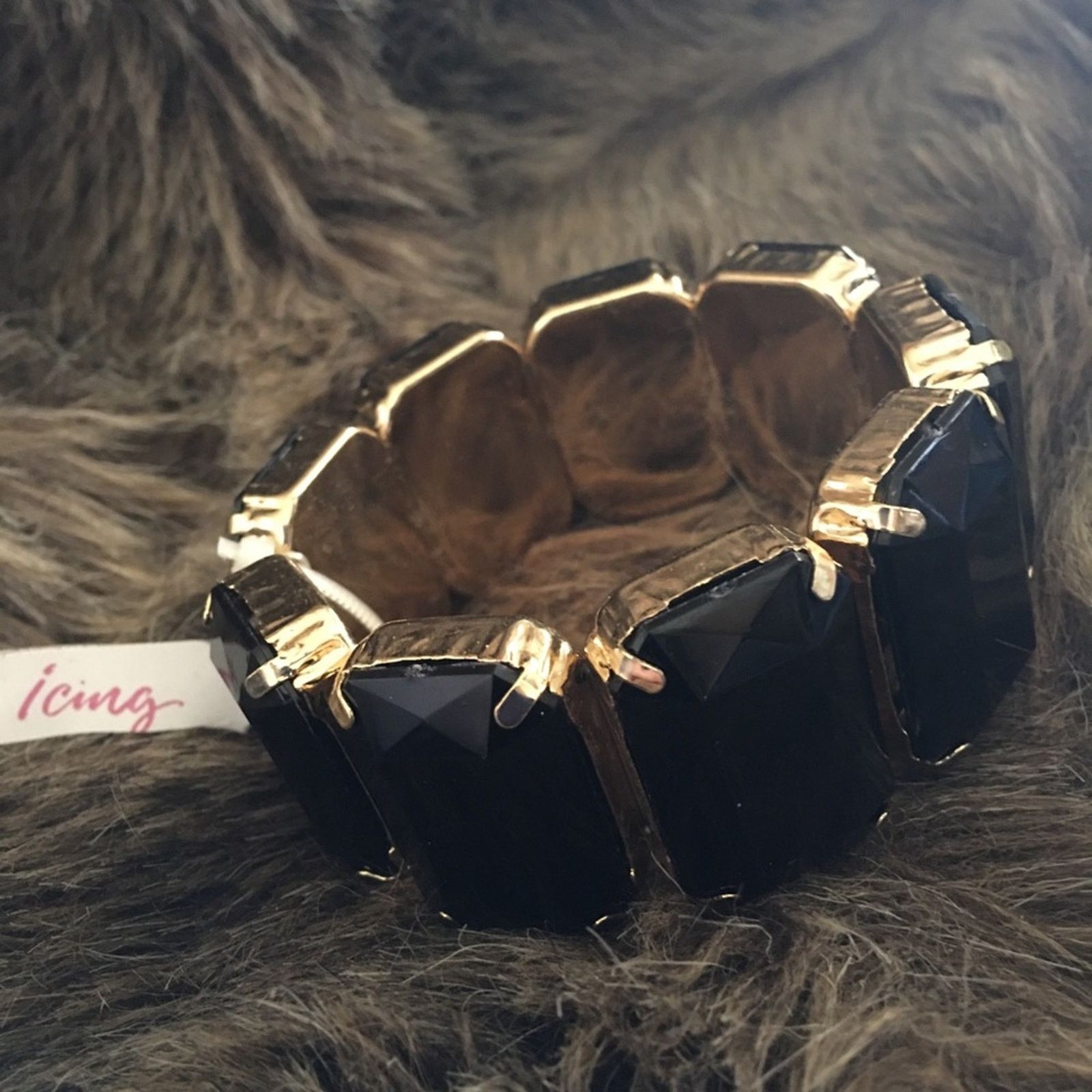 Jewelry Icing large chunky faceted black stretch bracelet Size ONE SIZE - 1 Thumbnail
